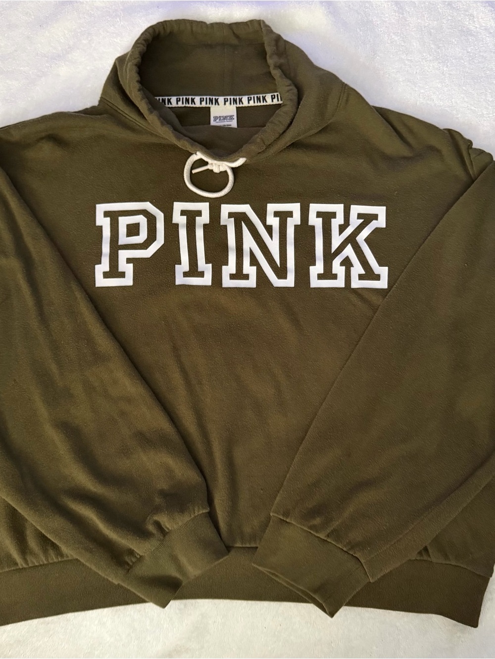 Women Pink by Victoria's Secret Olive Green Cowl Neck Sweatshirt Size Large